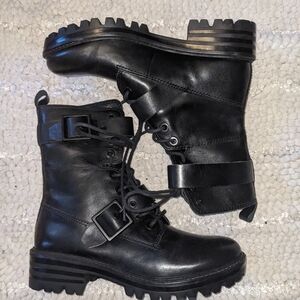 Kendall & Kylie Eliya black leather Punk Goth Buckles combat boots 7 New